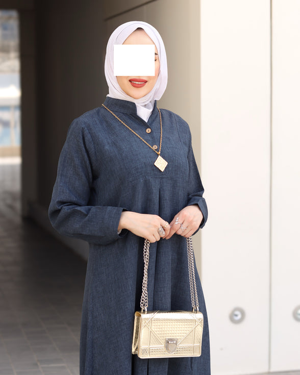 Pleated Linen Nafnouf – Deep Denim Blue