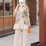 Floral Linen Two-Piece Set - Beige Multi