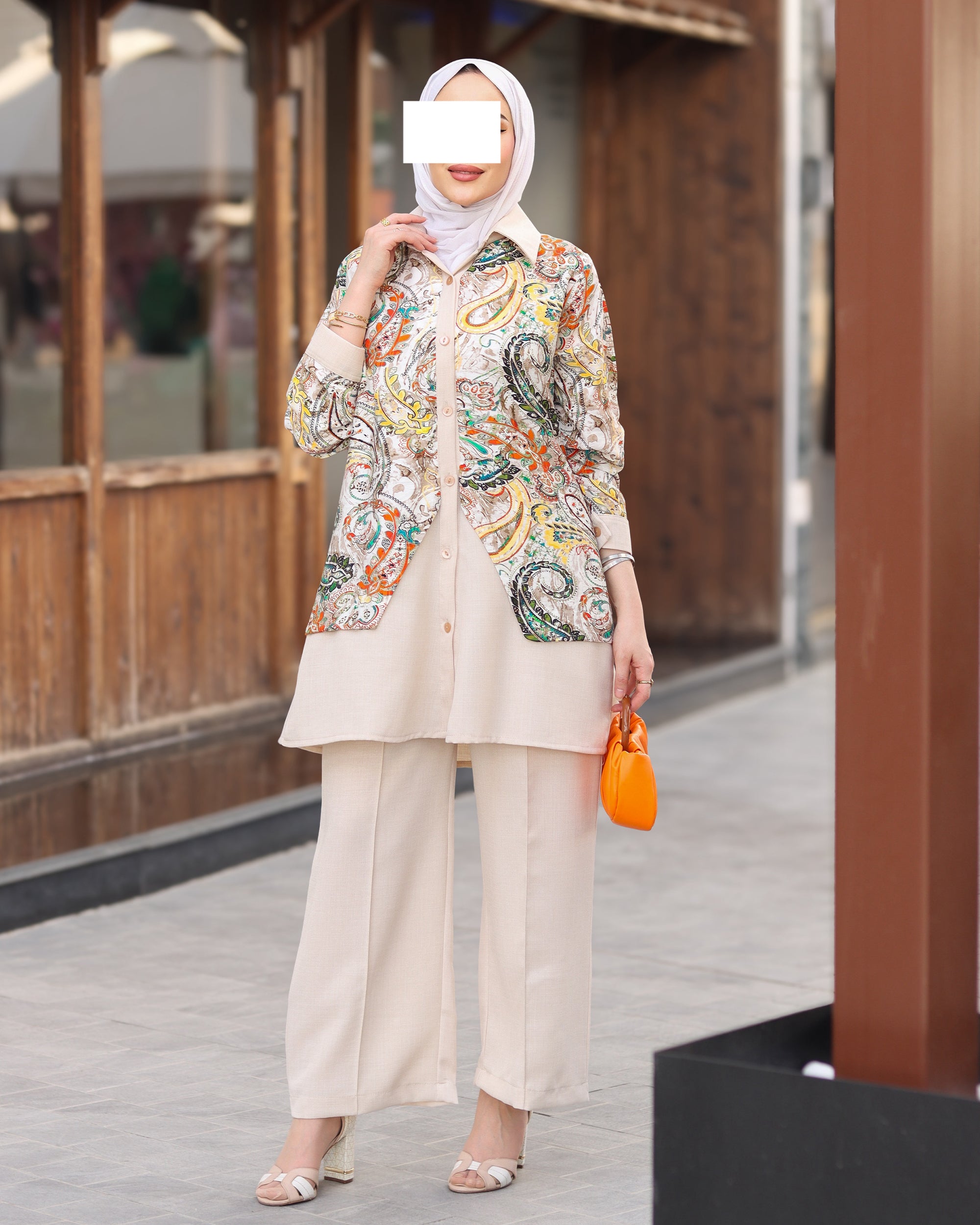 Floral Linen Two-Piece Set - Beige Multi