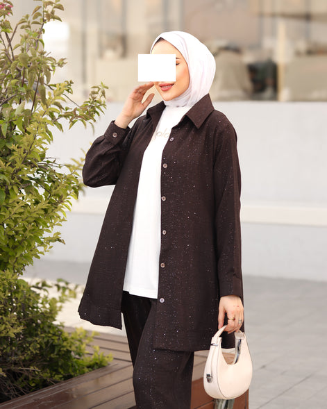 Shimmer Linen Suit – Espresso Brown