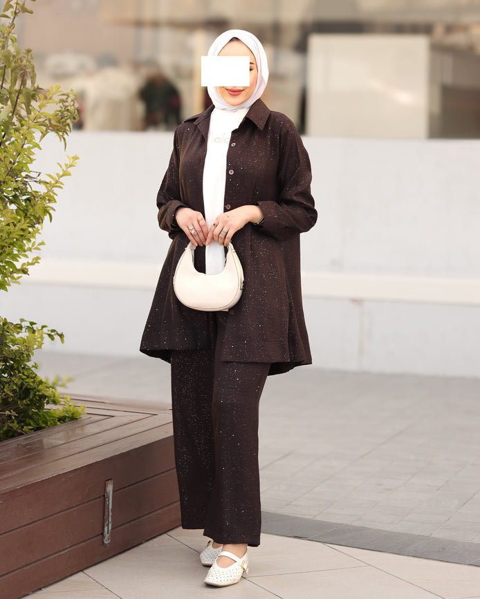 Shimmer Linen Suit – Espresso Brown