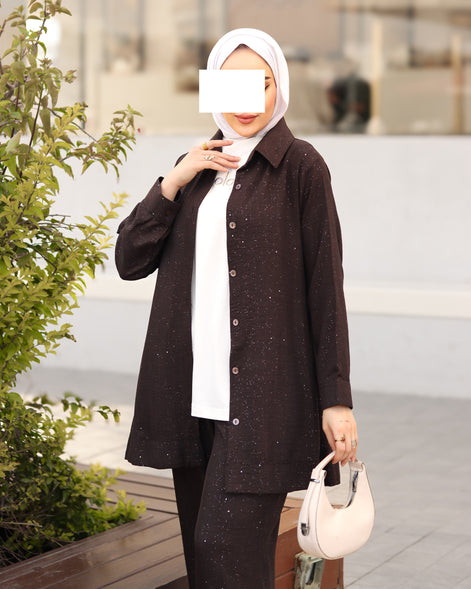 Shimmer Linen Suit – Espresso Brown