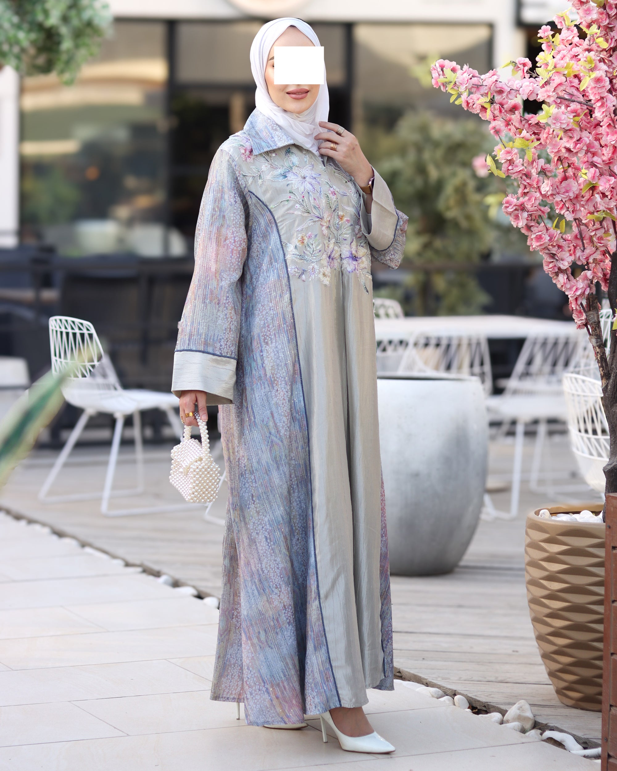 Embroidered Indian Cotton Nafnouf – Powder Blue