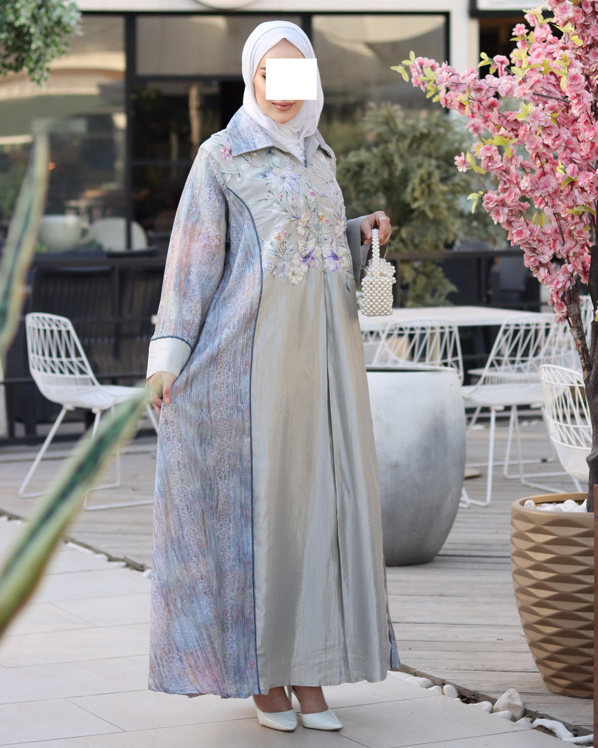 Embroidered Indian Cotton Nafnouf – Powder Blue