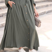 Relaxed Linen-Look Coat & Skirt Set – Olive