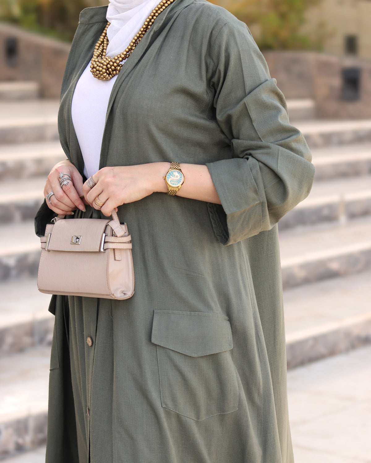Relaxed Linen-Look Coat & Skirt Set – Olive