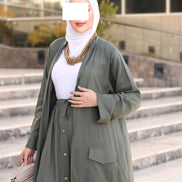 Relaxed Linen-Look Coat & Skirt Set – Olive