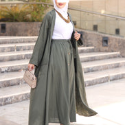 Relaxed Linen-Look Coat & Skirt Set – Olive