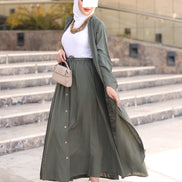 Relaxed Linen-Look Coat & Skirt Set – Olive