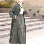 Relaxed Linen-Look Coat & Skirt Set – Olive