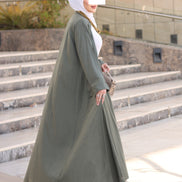 Relaxed Linen-Look Coat & Skirt Set – Olive