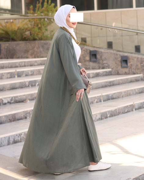 Relaxed Linen-Look Coat & Skirt Set – Olive