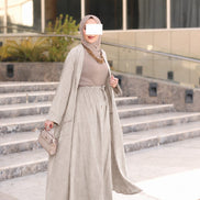 Relaxed Linen-Look Coat & Skirt Set – Olive