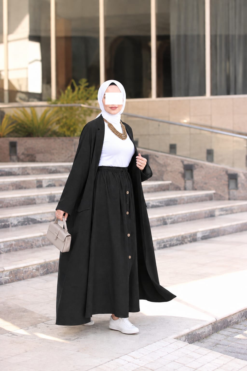 Relaxed Linen-Look Coat & Skirt Set – Olive