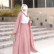 Relaxed Linen-Look Coat & Skirt Set – Olive