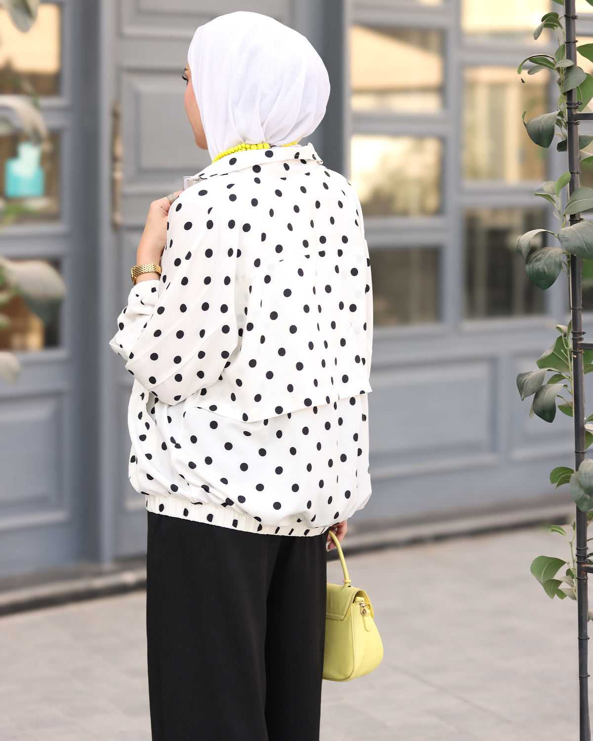Polka Dot Cotton Ribbon Shirt & Pants Set – White & Black