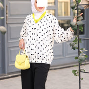 Polka Dot Cotton Ribbon Shirt & Pants Set – White & Black