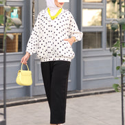 Polka Dot Cotton Ribbon Shirt & Pants Set – White & Black