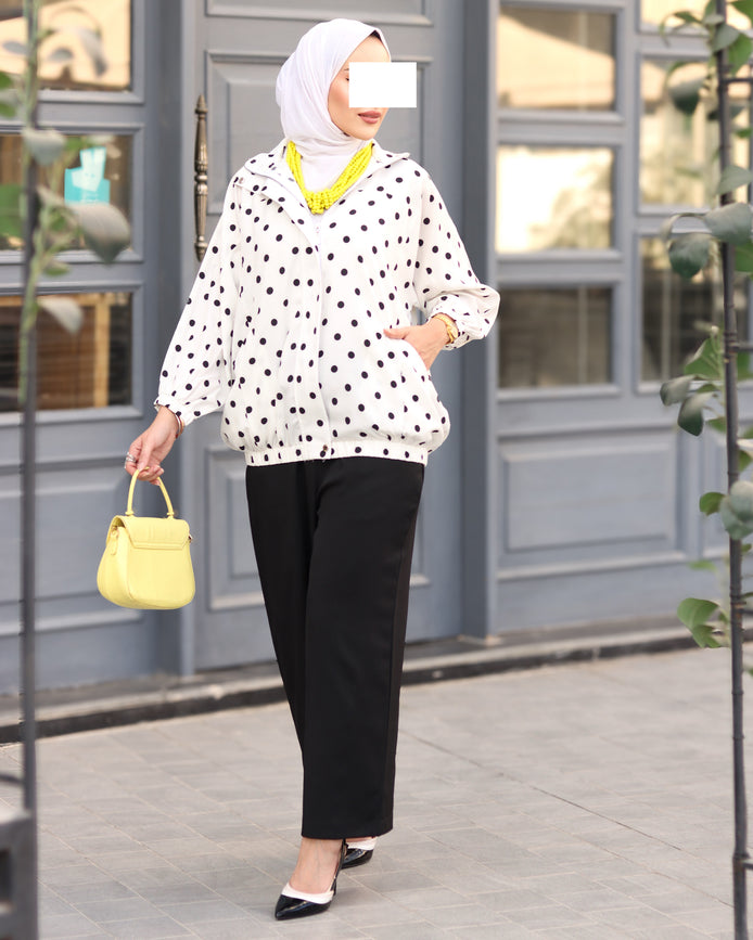 Polka Dot Cotton Ribbon Shirt & Pants Set – White & Black