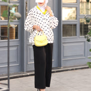 Polka Dot Cotton Ribbon Shirt & Pants Set – White & Black