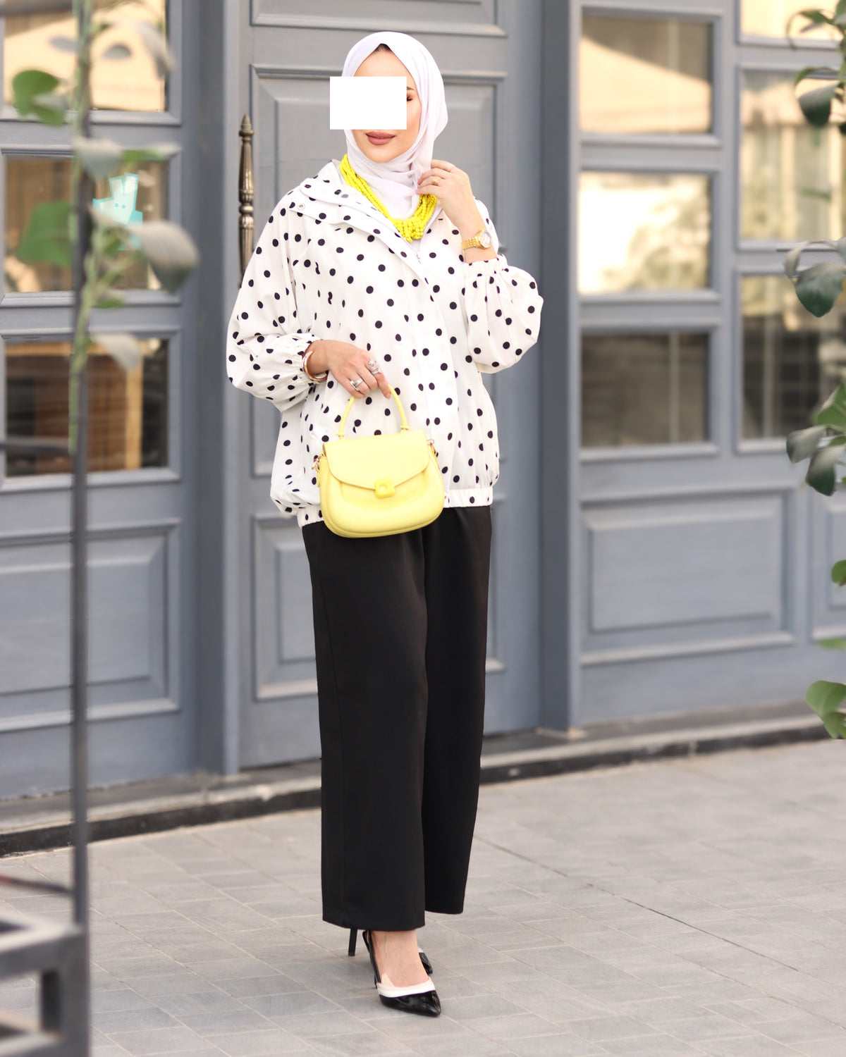 Polka Dot Cotton Ribbon Shirt & Pants Set – White & Black