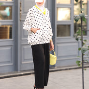 Polka Dot Cotton Ribbon Shirt & Pants Set – White & Black