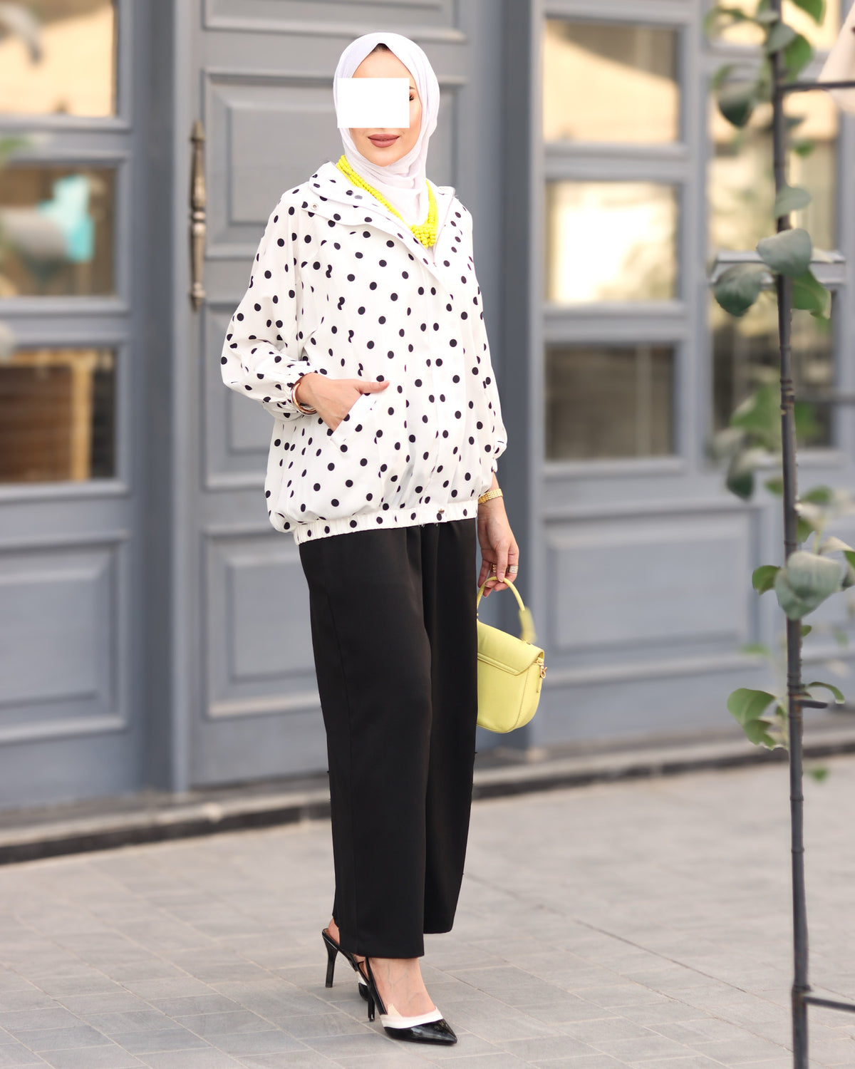 Polka Dot Cotton Ribbon Shirt & Pants Set – White & Black