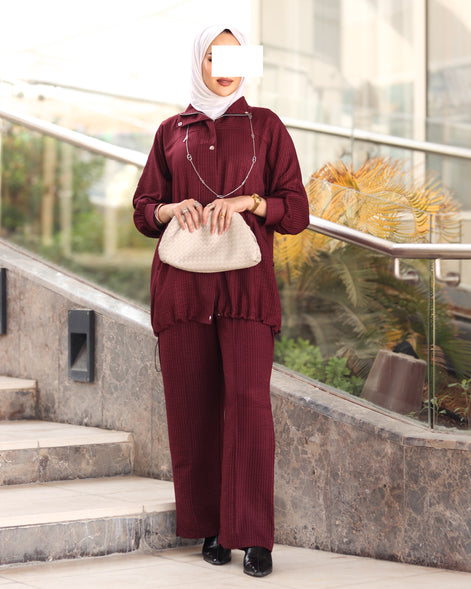 Pinstripe Lucy Jacket & Pants Set – Burgundy