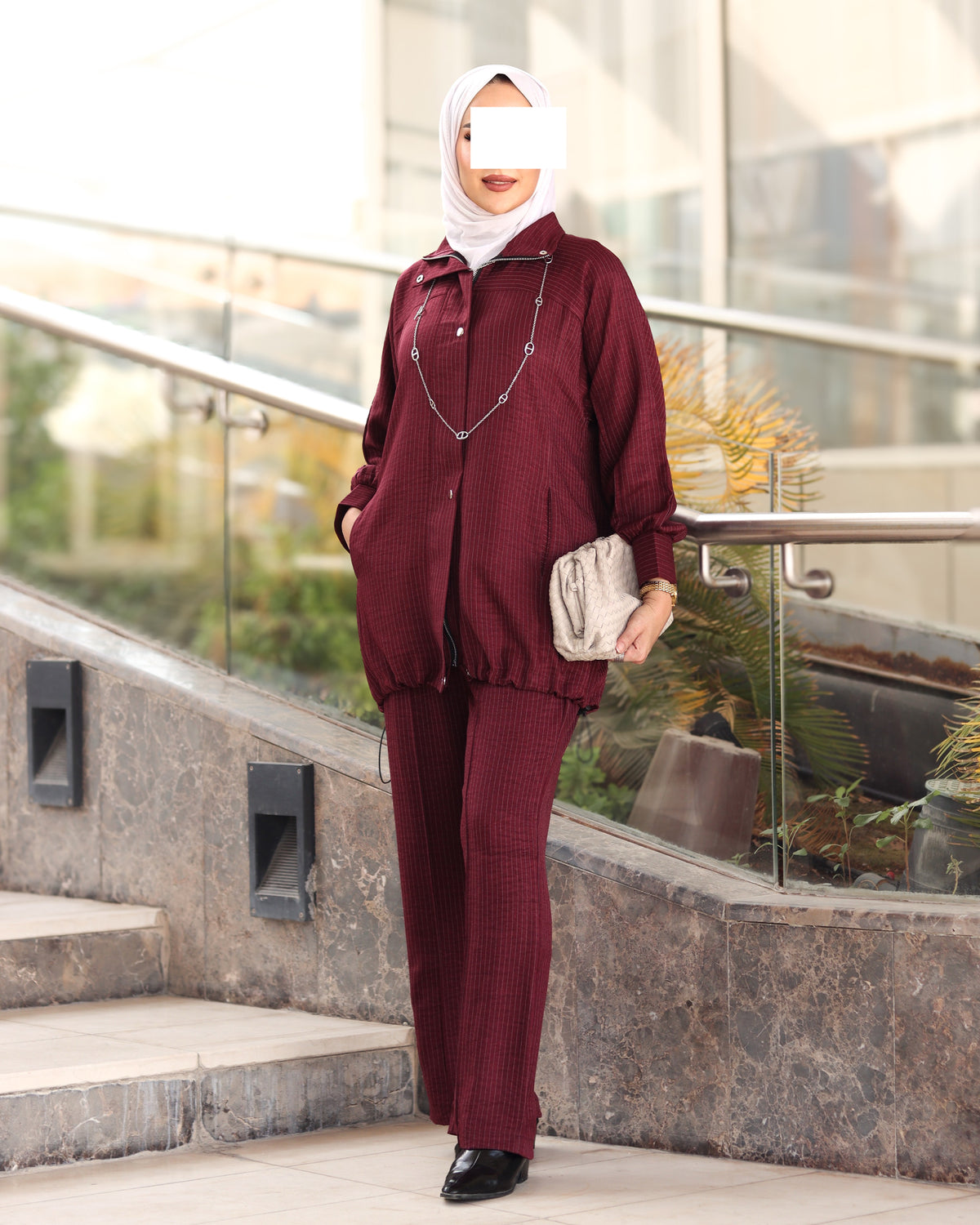Pinstripe Lucy Jacket & Pants Set – Burgundy