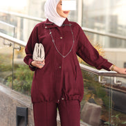 Pinstripe Lucy Jacket & Pants Set – Burgundy