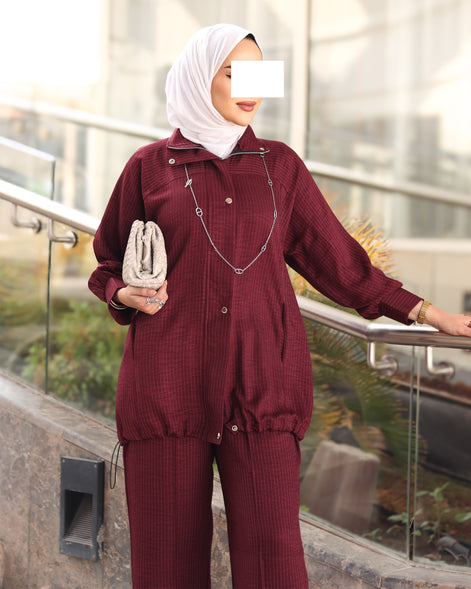 Pinstripe Lucy Jacket & Pants Set – Burgundy