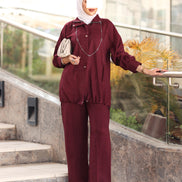 Pinstripe Lucy Jacket & Pants Set – Burgundy