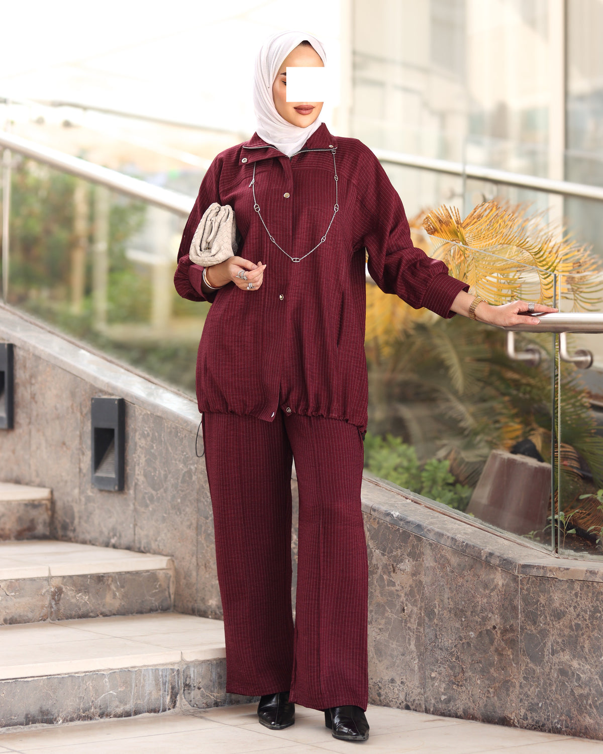 Pinstripe Lucy Jacket & Pants Set – Burgundy